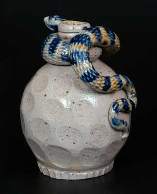 Very Rare Anna Pottery Salt-Glazed Stoneware Snake Jug, 1885