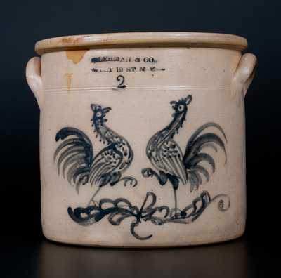 Very Rare L. LEHMAN & CO. / WEST 12TH ST N Y Stoneware Crock Cock Fight Decoration