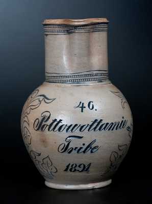Rare NJ Stoneware Pitcher Inscribed "46. / Pottawottamie / Tribe / 1891" (Philadelphia Fraternal Organization)