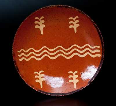Pennsylvania Redware Plate with Yellow Slip Decoration