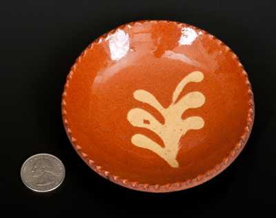 Miniature Pennsylvania Redware Plate with Yellow Slip Decoration