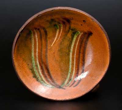 Dryville, PA Redware Plate with Three-Color Slip Tulip Decoration