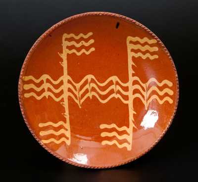 Pennsylvania Redware Plate with Yellow Slip Decoration