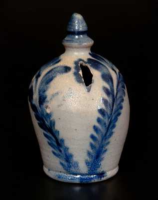 Rare Stoneware Bank with Profuse Cobalt Floral Decoration, Richard Remmey, circa 1870