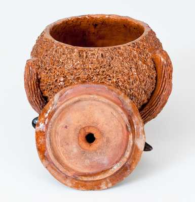 Redware Nest-Form Sugar Bowl with Bird Finial Lid, probably Mid-Atlantic origin