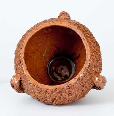 Redware Nest-Form Sugar Bowl with Bird Finial Lid, probably Mid-Atlantic origin