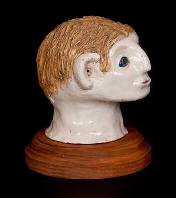 Bristol-Slip-Glazed Stoneware Folk Art Head, Ohio origin, c1900