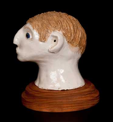 Bristol-Slip-Glazed Stoneware Folk Art Head, Ohio origin, c1900