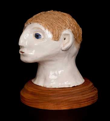 Bristol-Slip-Glazed Stoneware Folk Art Head, Ohio origin, c1900