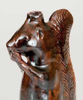 Moravian Redware Squirrel Bottle, Rudolph Christ, Salem, NC, early 19th century