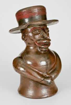 Extremely Important Southern Stoneware African-American Preacher Face Vessel, Rock Mills, Alabama