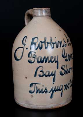 Stoneware Advertising Jug, J. Robbins & Son. / Fancy Grocers. / Bay Shore. / This jug not sold.