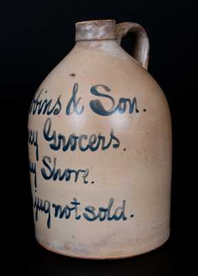 Stoneware Advertising Jug, J. Robbins & Son. / Fancy Grocers. / Bay Shore. / This jug not sold.