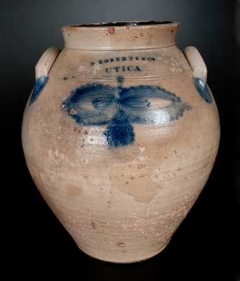 D. ROBERTS & CO. / UTICA, NY Ovoid Stoneware Crock w/ Floral Decoration