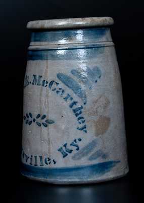 Scarce G.A. & J.E. McCARTHEY / Maysville, Ky Stoneware Canning Jar