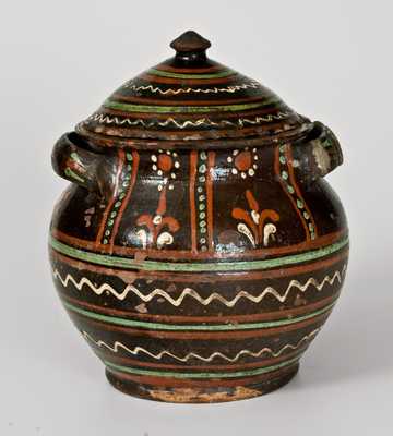 Extremely Rare Alamance County, NC Lidded Redware Sugar Jar, c1790-1810