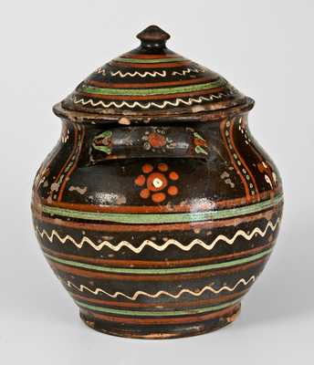 Extremely Rare Alamance County, NC Lidded Redware Sugar Jar, c1790-1810