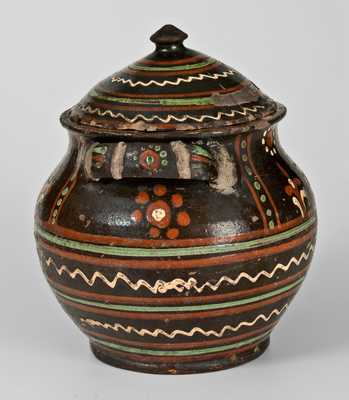 Extremely Rare Alamance County, NC Lidded Redware Sugar Jar, c1790-1810