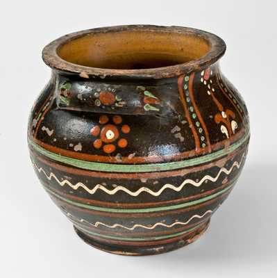 Extremely Rare Alamance County, NC Lidded Redware Sugar Jar, c1790-1810