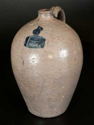 Unusual 2 Gal. Stoneware Jug with Incised Jug on Keg Decoration, probably Ohio River Valley