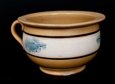 Mocha Yellowware Chamberpot with Cobalt Seaweed Decoration, 19th century