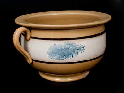 Mocha Yellowware Chamberpot with Cobalt Seaweed Decoration, 19th century