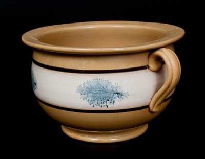 Mocha Yellowware Chamberpot with Cobalt Seaweed Decoration, 19th century