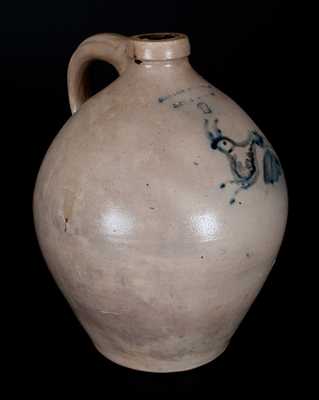 NORTON & FENTON / BENNINGTON, Vt Stoneware Jug w/ Cobalt Leaping Rabbit Decoration