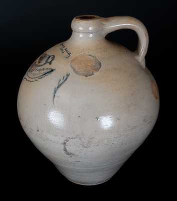 Rare H. & G. NASH. / UTICA Stoneware Jug with Incised Bird