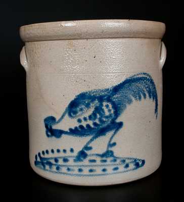 Scarce Four-Gallon Stoneware Rooster Crock, att. Brady & Ryan, Ellenville, NY