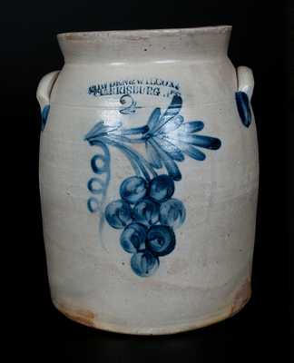 COWDEN & WILCOX / HARRISBURG, PA Stoneware Crock w/ Cobalt Grapes Decoration