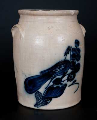 Three-Gallon N.A. WHITE & SON / UTICA, N.Y. Stoneware Jar w/ Cobalt Paddletailed Bird