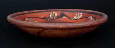 Redware Dish w. Three-Color Slip Decoration, American, possibly North Carolina, early 19th century