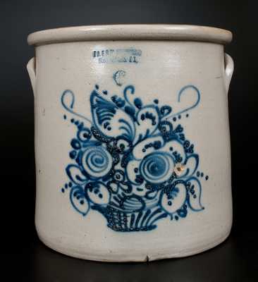 Scarce Six-Gallon J.A. & C.W. UNDERWOOD / FORT EDWARD, N.Y. Stoneware Crock w/ Cobalt Flower Basket