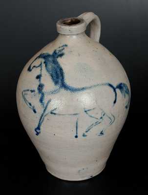 Exceptional 4 Gal. Ovoid Stoneware Horse Jug