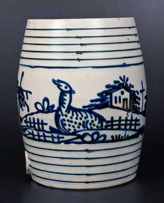 Extremely Rare and Important J. & E. NORTON / BENNINGTON, VT Stoneware Water Cooler w/ Lion, Deer, Houses, Trees and Fences Decoration