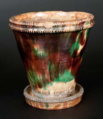 Shenandoah Valley Multi-Glazed Redware Flowerpot, S. Bell & Son or J. Eberly & Co.