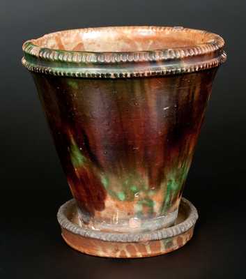 Shenandoah Valley Multi-Glazed Redware Flowerpot, S. Bell & Son or J. Eberly & Co.