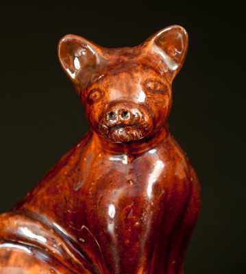 Very Rare Glazed Redware Cat Figure att. John Bell, Waynesboro, PA