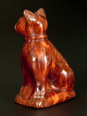 Very Rare Glazed Redware Cat Figure att. John Bell, Waynesboro, PA