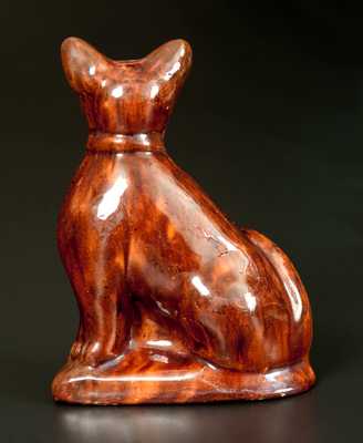 Very Rare Glazed Redware Cat Figure att. John Bell, Waynesboro, PA