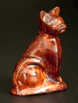 Very Rare Glazed Redware Cat Figure att. John Bell, Waynesboro, PA