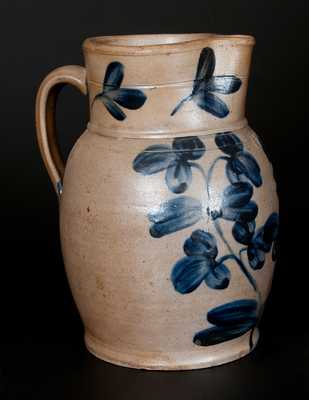 One-Gallon Baltimore, MD Stoneware Pitcher with Cobalt Floral Decoration, circa 1870