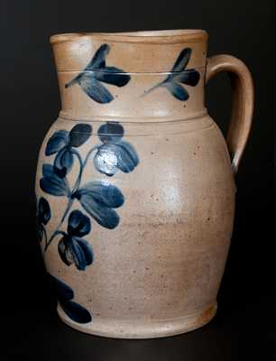 One-Gallon Baltimore, MD Stoneware Pitcher with Cobalt Floral Decoration, circa 1870