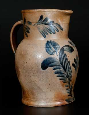 One-Gallon Remmey (Philadelphia) Stoneware Pitcher with Cobalt Floral Decoration
