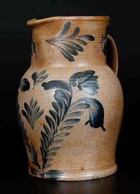 One-Gallon Remmey (Philadelphia) Stoneware Pitcher with Cobalt Floral Decoration