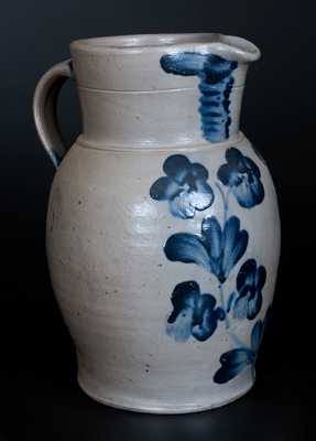 Fine Baltimore Stoneware Pitcher w/ Cobalt Floral Decoration, circa 1845