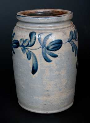 One-Gallon Stoneware Jar with Cobalt Floral Decoration, Remmey, Philadelphia, PA