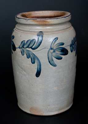 One-Gallon Stoneware Jar with Cobalt Floral Decoration, Remmey, Philadelphia, PA