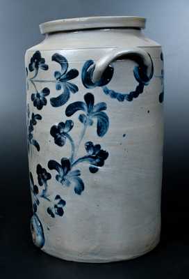 Scarce Henry H. Remmey, Philadelphia, PA Three-Gallon Stoneware Water Cooler w/ Elaborate Cobalt Floral Decoration
